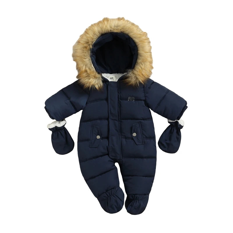 Baby Bubble hooded puffer snowsuit for babies, warm winter baby snowsuit with a cozy hood and quilted design.
