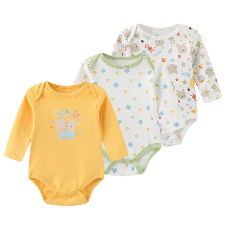 Baby Bubble newborn cotton bodysuit 3-pack with soft, comfortable fabric, featuring classic design for everyday wear.