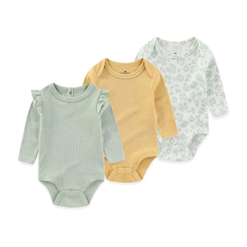 Baby Bubble newborn cotton bodysuit 3-pack with soft, comfortable everyday onesies for infants, shown in neutral colors.