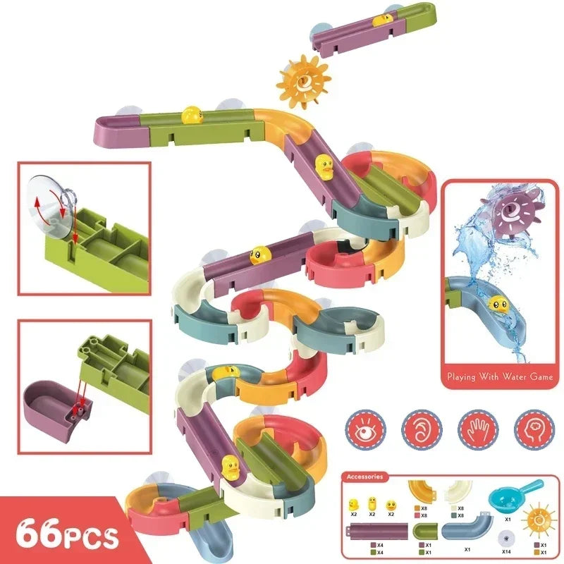 Baby Bubble Baby Bath Track Slide Toy water activity set with colorful slides and floating toys for bath-time fun.