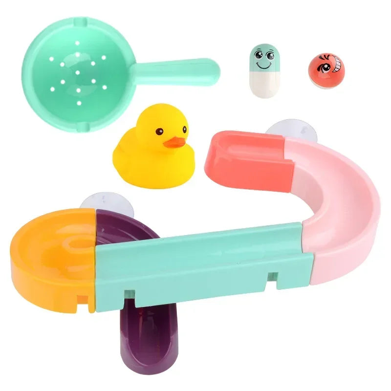 Baby Bubble Baby Bath Track Slide Toy set with colorful plastic slides and water activity features for toddler play.