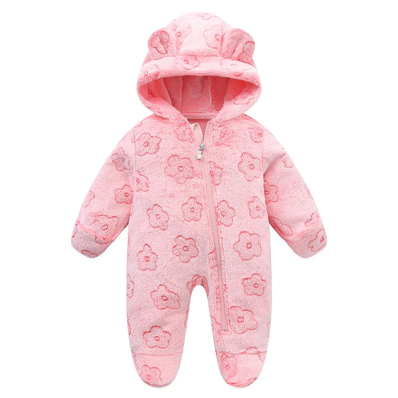 Baby Bubble soft newborn baby jumpsuit in flannel, warm cartoon romper for boys and girls aged 0-12 months, suitable for autumn winter.