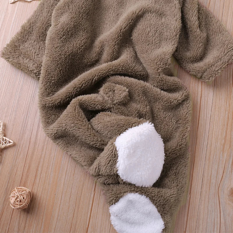 Baby Bubble Cartoon Bear romper, cozy autumn playsuit for babies, soft fabric with cute bear design, perfect for casual wear.