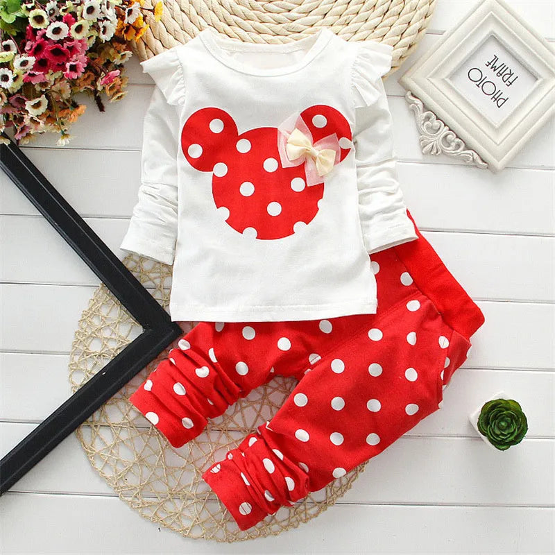 Baby Bubble toddler girl cartoon long sleeve T-shirt and pants set, soft cotton 2-piece children's fashion outfit with cute design.