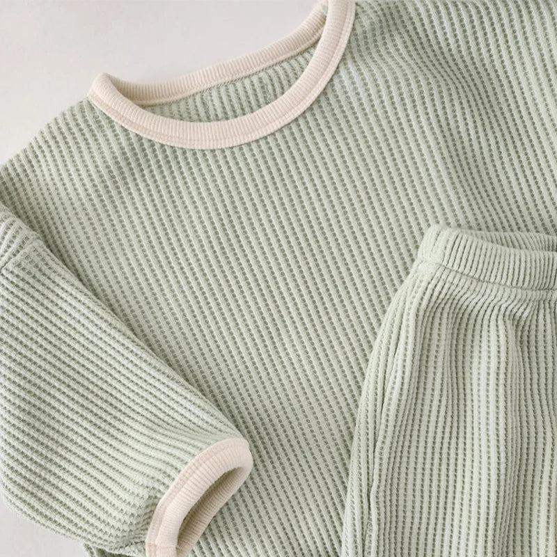 Baby Bubble Korean Waffle Suit, comfy 2-piece set with soft waffle fabric, ideal for casual wear and cozy comfort.