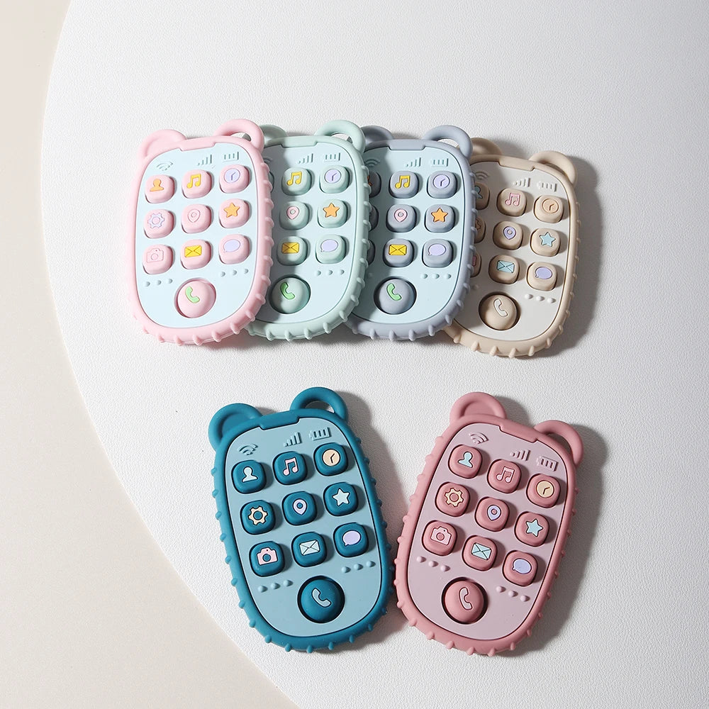 Baby Bubble silicone baby phone shape teether with colorful chewable design for soothing and teething relief.