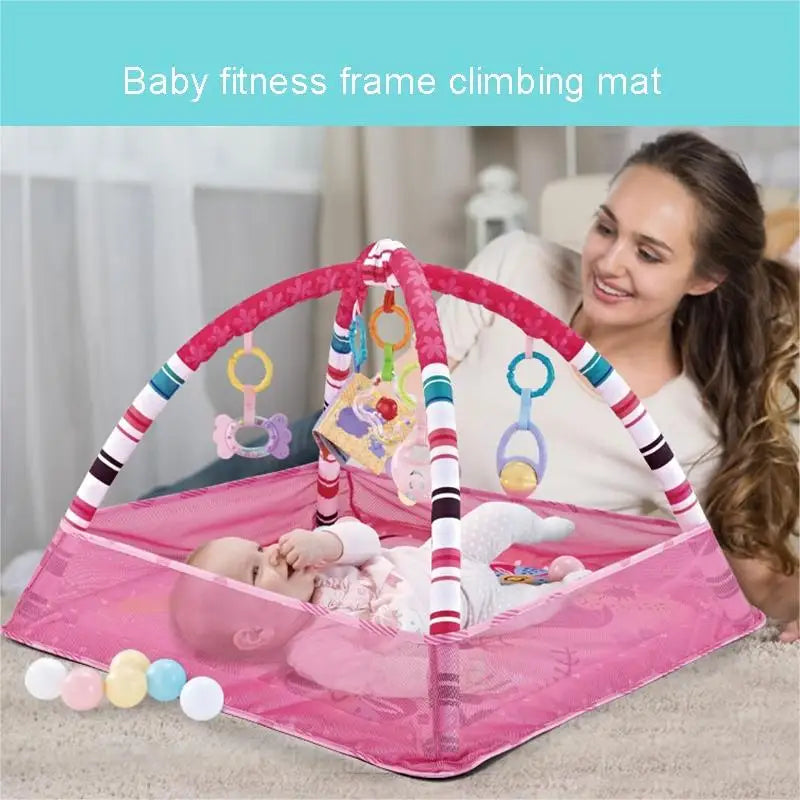 Baby Bubble baby activity gym mat with colorful hanging toys, soft crawling frame, and multi-sensory play features for infants.