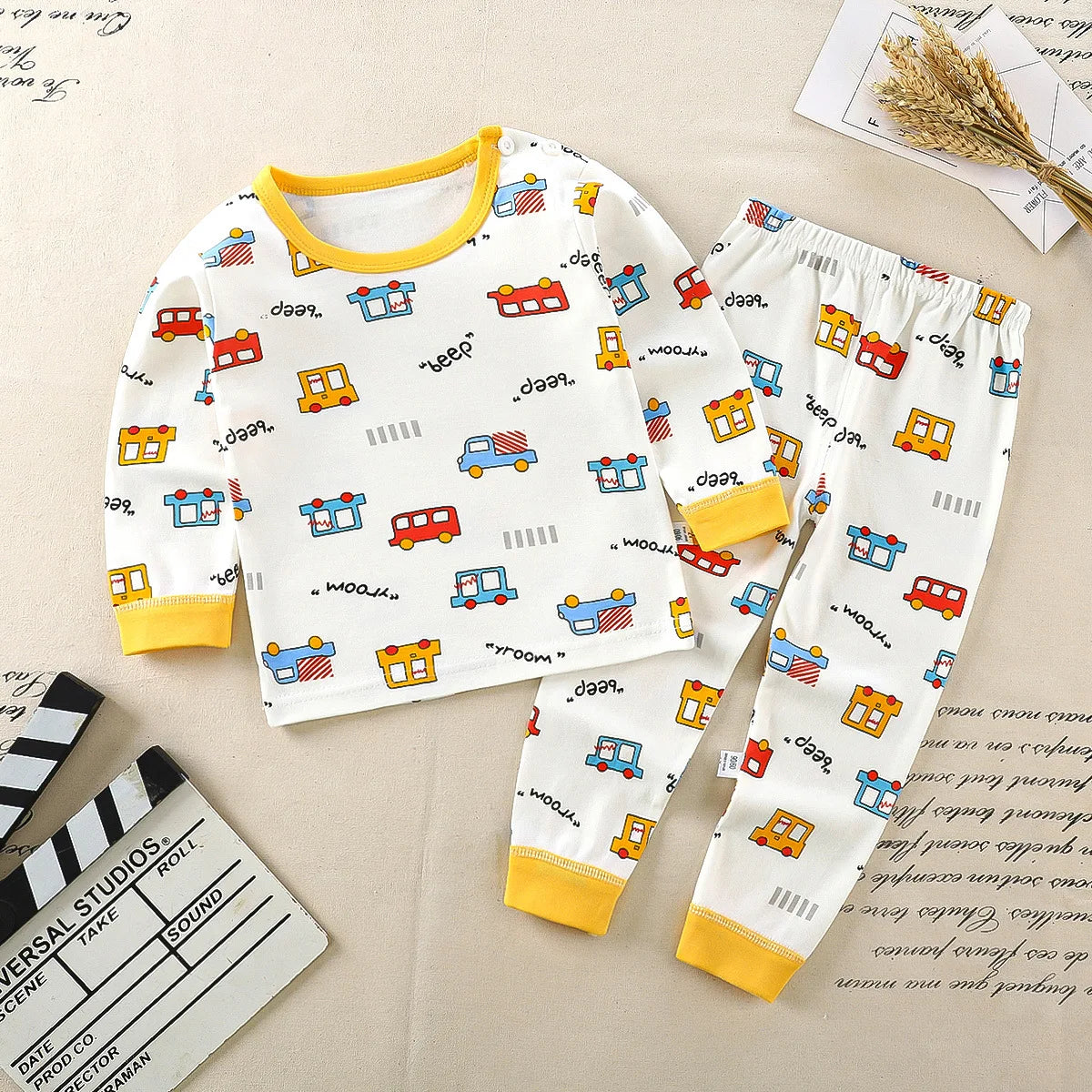 Children's kids clothing set by Baby Bubble featuring cartoon-themed pajamas with pants, suitable for boys and girls in autumn winter.