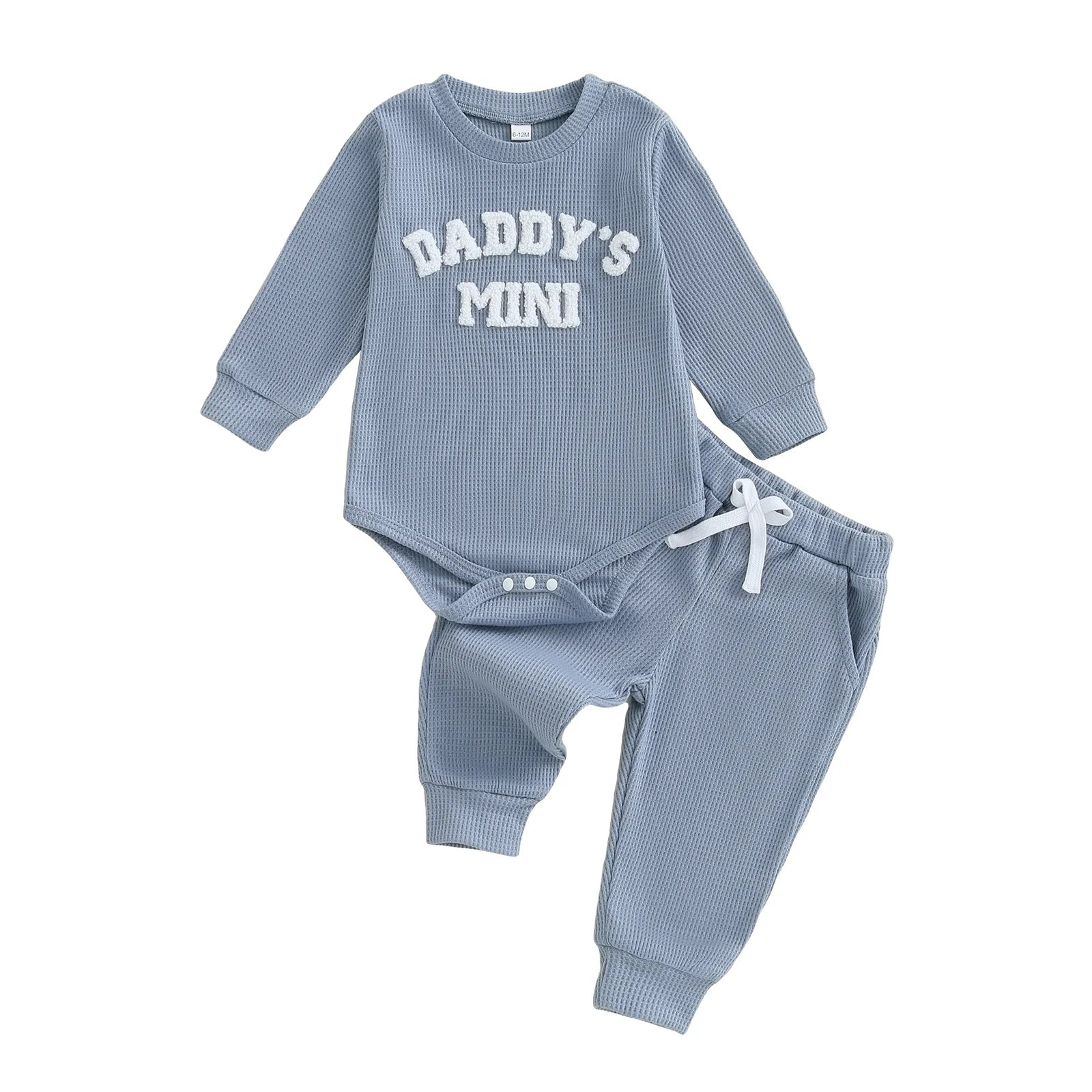 Baby Bubble Daddy's Mini Waffle Bodysuit and Jogger Pants embroidered 2-piece set, featuring fall-themed design and soft fabric.