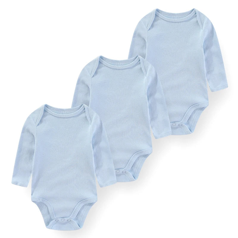 Soft newborn cotton bodysuits from Baby Bubble, 3-pack of comfortable, everyday onesies for infants.