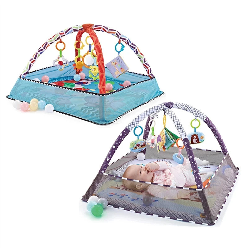 Baby Bubble multi-sensory baby activity gym mat with colorful toys and crawling frame for sensory play and development.