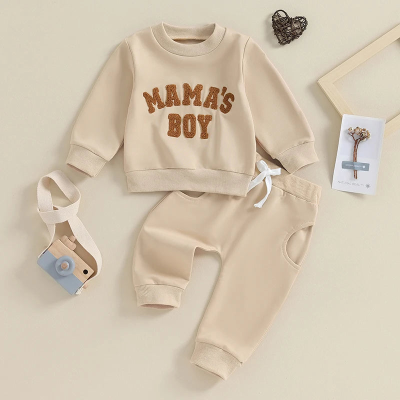 Baby Boy Crewneck Sweatshirt Set by Baby Bubble, fall outfit for 0-3 years, featuring a cozy sweatshirt and matching pants.