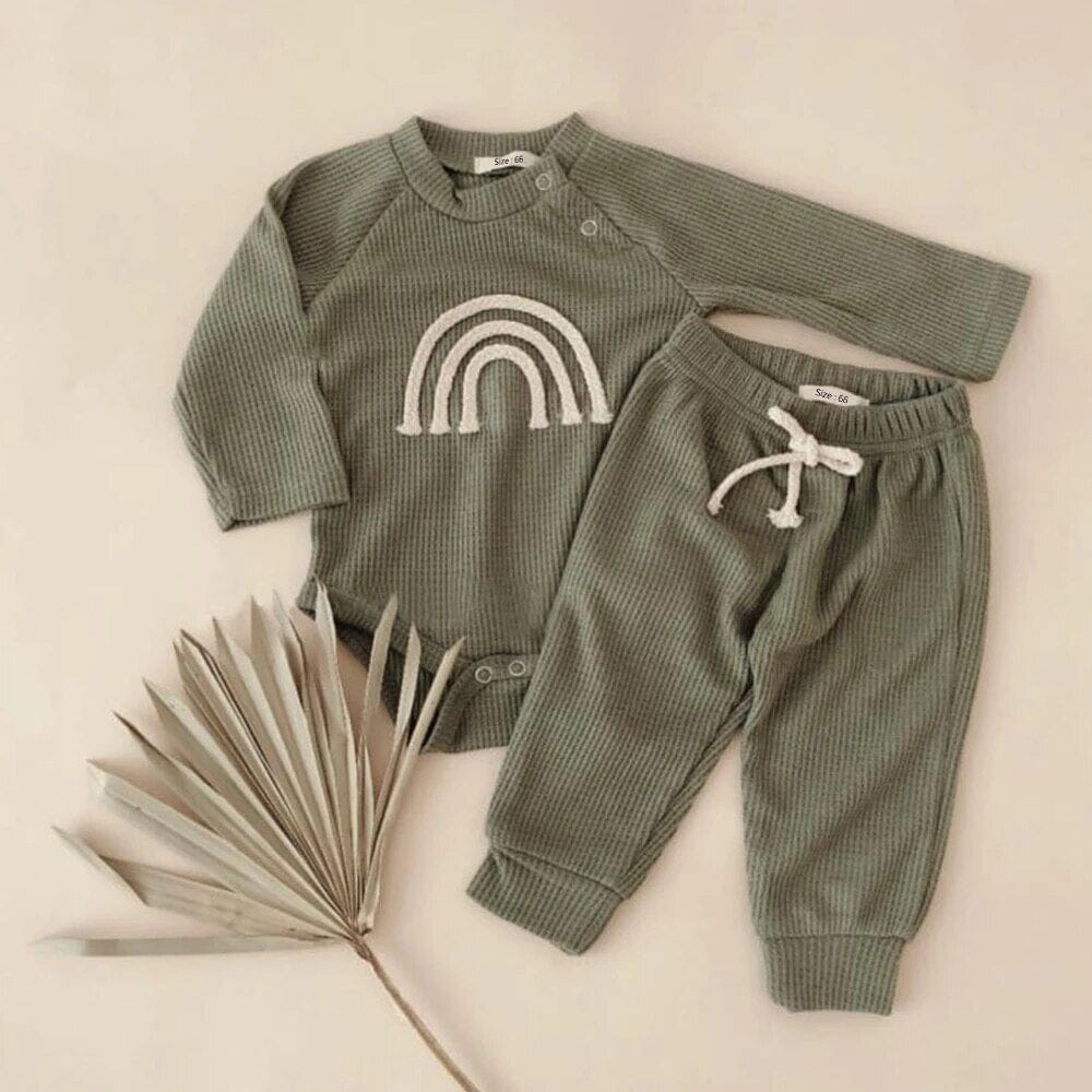 2023 Spring Infant Newborn Baby Girls Boys 2Pcs Clothes Set 100% Cotton Rainbow Long Sleeve Pocket Bodysuits Pants Outfit Set Baby Bubble Store