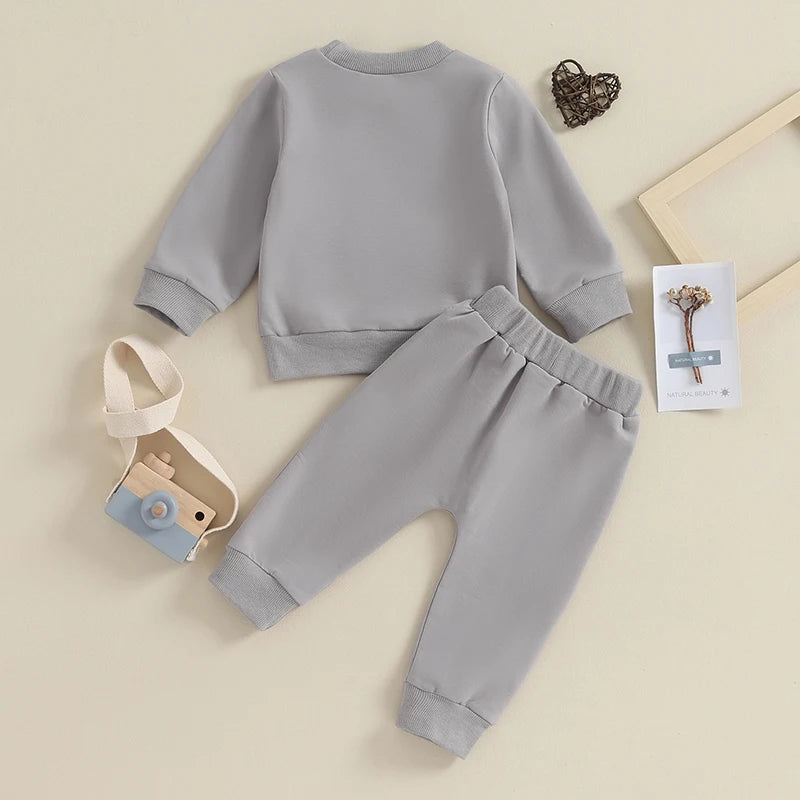 Baby Boy Crewneck Sweatshirt Set by Baby Bubble, fall outfit for 0-3 years, featuring a cozy sweatshirt and matching pants.