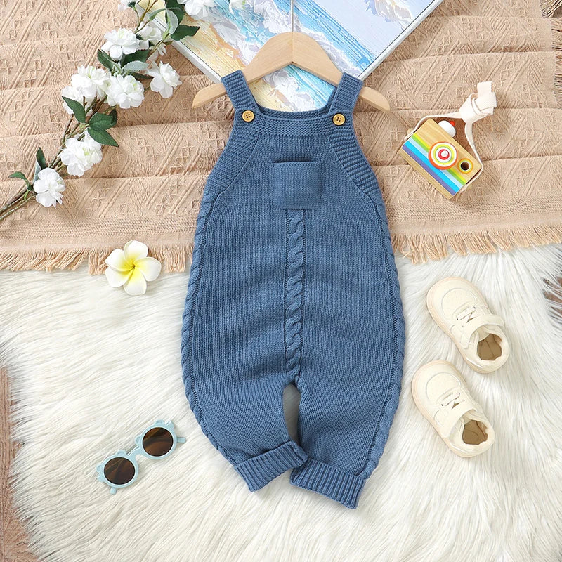 Baby Bubble sleeveless knitted romper, all-season baby clothing in soft, cozy knit fabric, perfect for warm or cool weather.