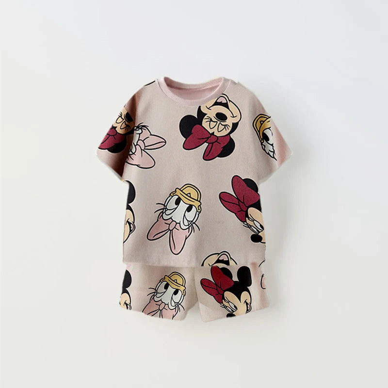 Baby Bubble Donald Duck cartoon print T-shirt and shorts set, featuring colorful Donald Duck character illustration on fabric
