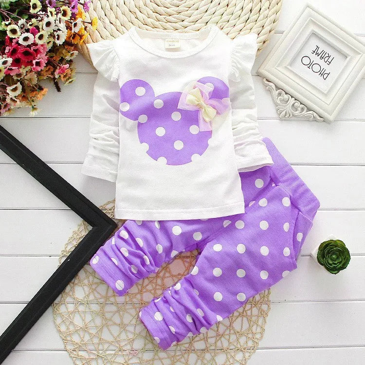 Baby Bubble toddler girl cartoon long-sleeve T-shirt and pants 2-piece cotton set, cute children's fashion outfit for babies.
