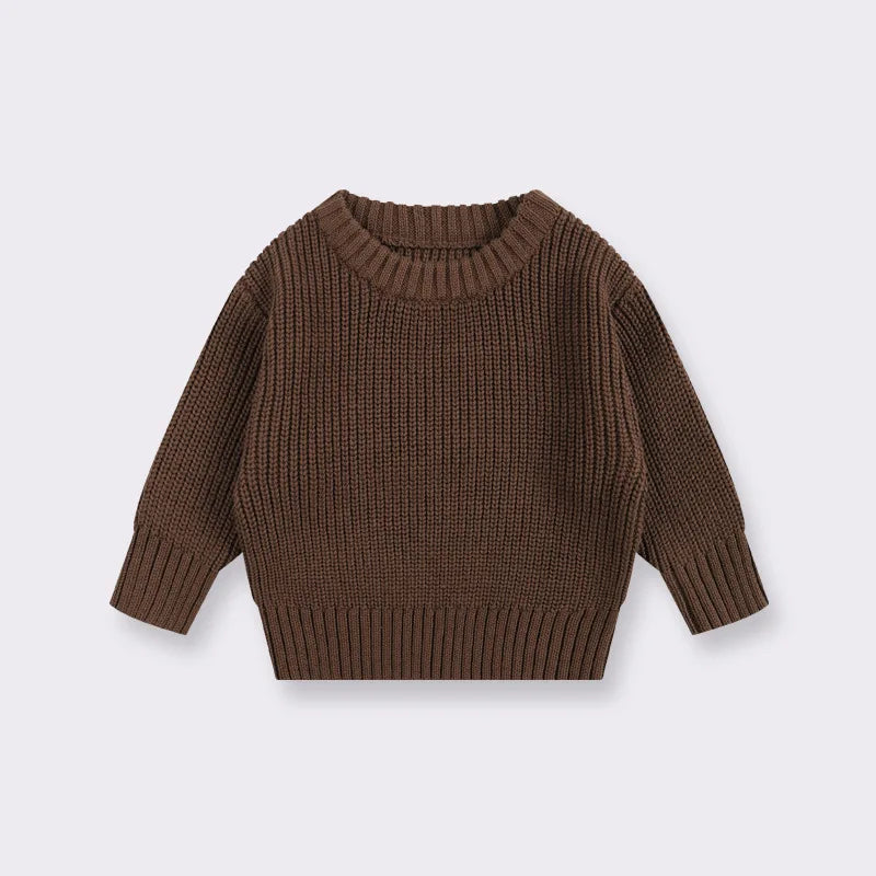 Baby Bubble CLO baby knit pullover sweater, soft pastel color, featuring cozy knit texture and ribbed cuffs, suitable for infants.