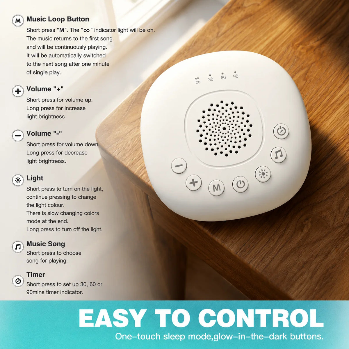 White Noise Sound Machine with 24/20 Soothing Sounds Sleep Aid for Babies Kids Adults  Rechargeable Night Light Newborn Gifts