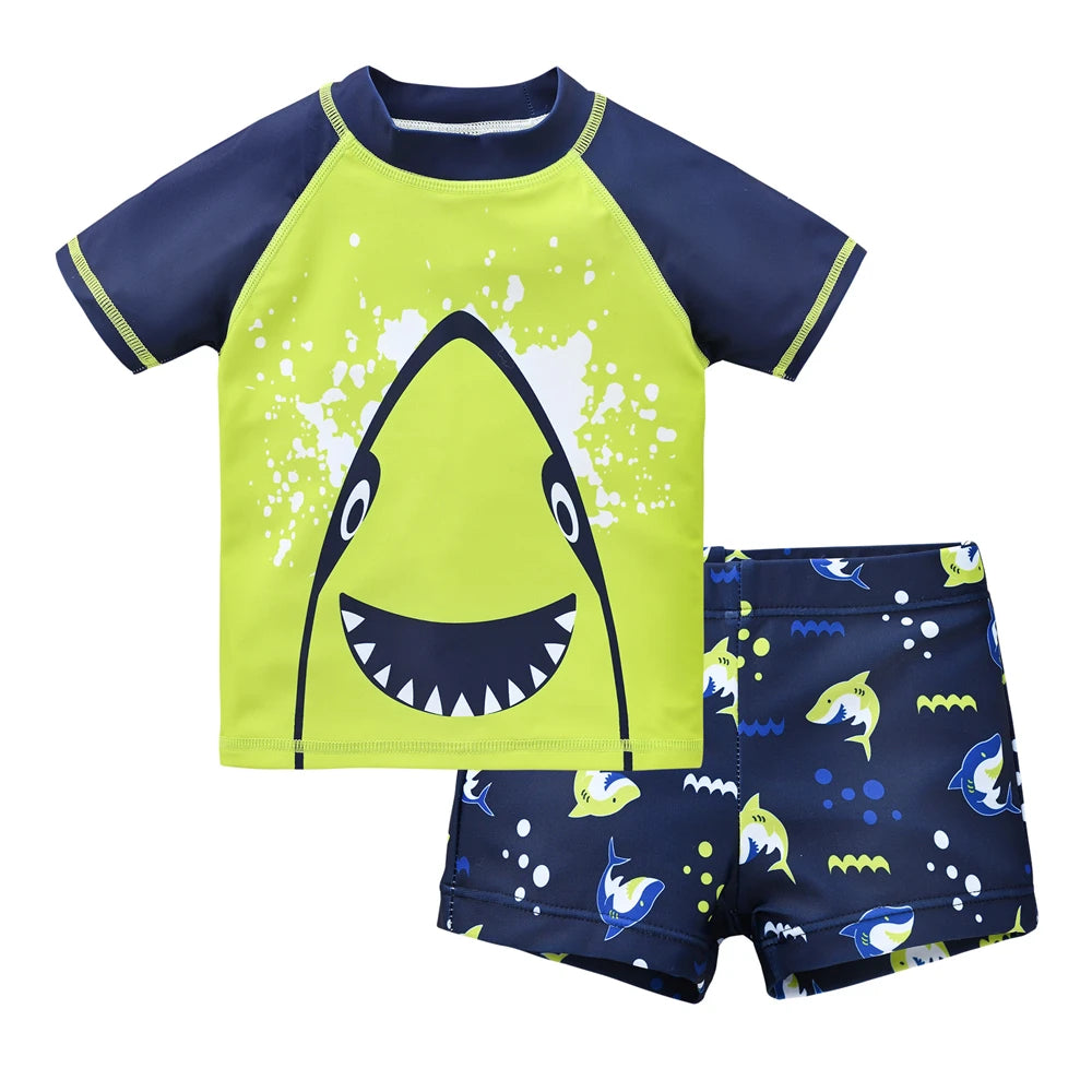Boys' 2-piece swimsuit set with cool print from Baby Bubble, perfect for ages 1 to 7, featuring colorful swimwear design.