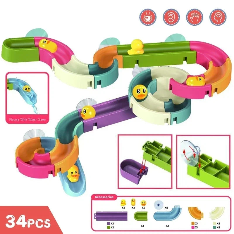 Baby Bubble Baby Bath Track Slide Toy water activity set with colorful slides and floating toys for bath time fun.