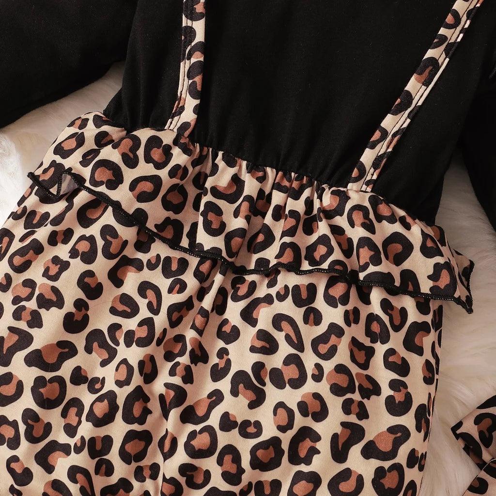 Baby Bubble leopard bodysuit set for girls, featuring a cute animal print and comfortable fabric, perfect for everyday wear.