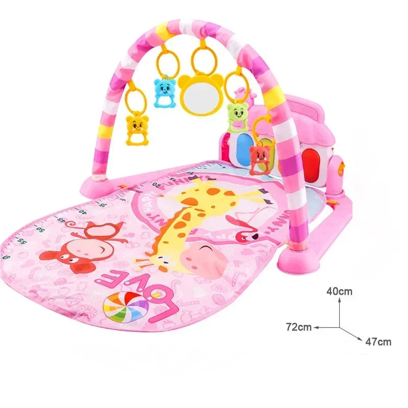 Baby Bubble Baby Piano Gym Play Mat with colorful toys, musical keys, and soft surface for crawling and kicking play.