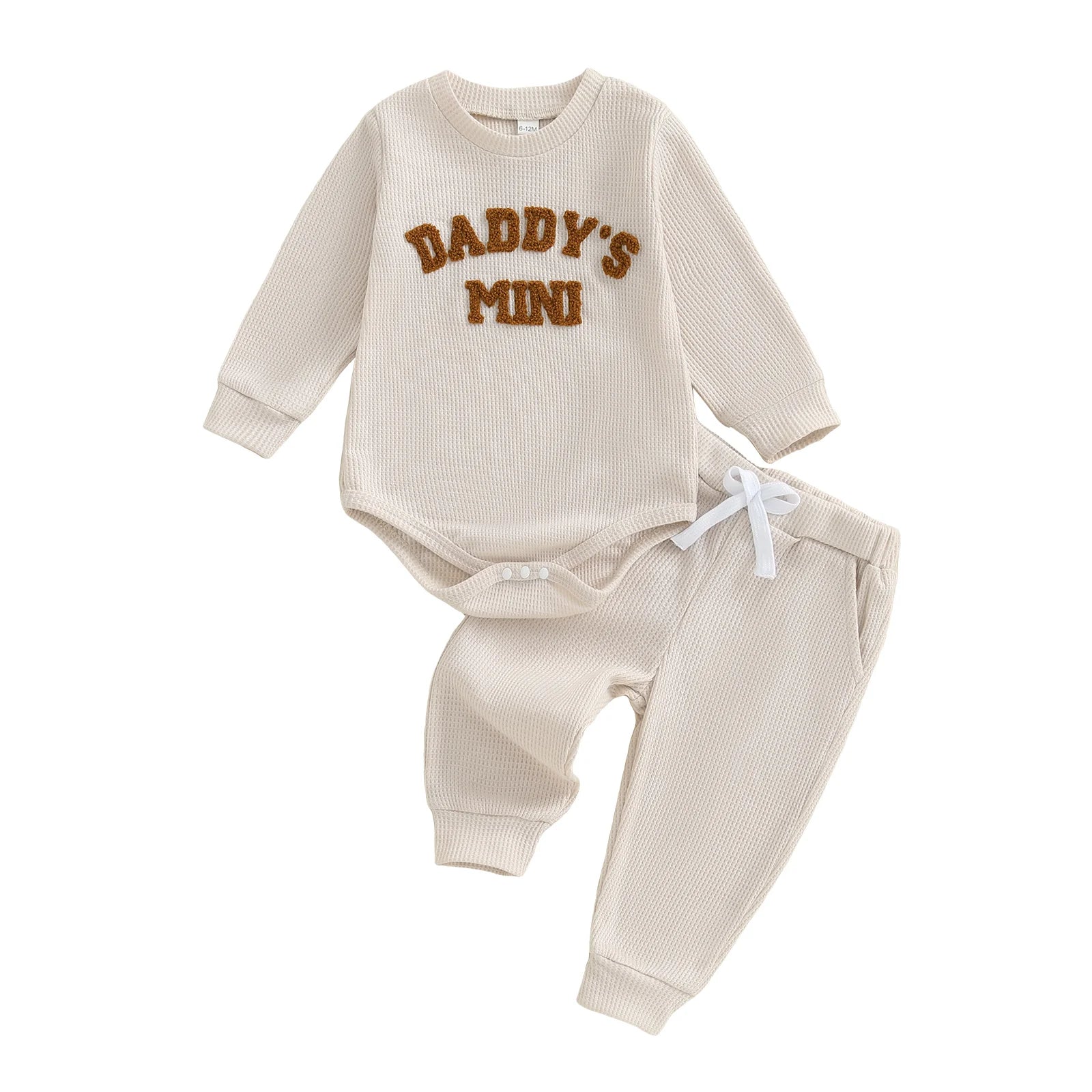Baby Bubble Daddy's Mini Waffle Bodysuit and Jogger Pants set, embroidered 2-piece fall fashion outfit for infants.