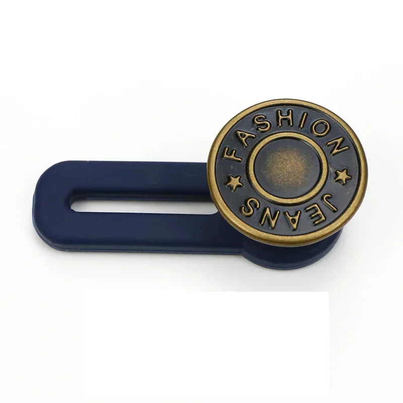Baby Bubble maternity jeans button extenders providing instant waist relief, visible on denim with extended buttons for comfortable fit.