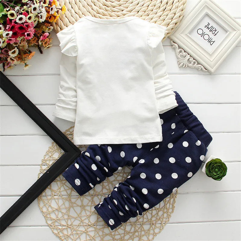 Baby Bubble toddler girl cartoon long-sleeve T-shirt and pants set, soft cotton 2-piece children's fashion outfit for babies.