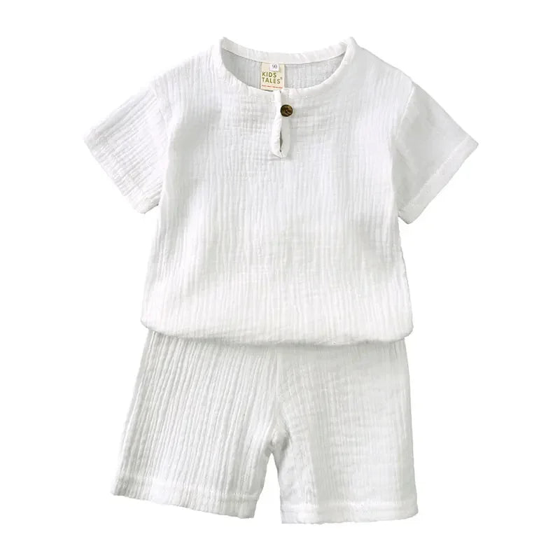 Kids cotton linen summer outfit by Baby Bubble featuring a breathable, lightweight set for comfortable warm-weather wear.