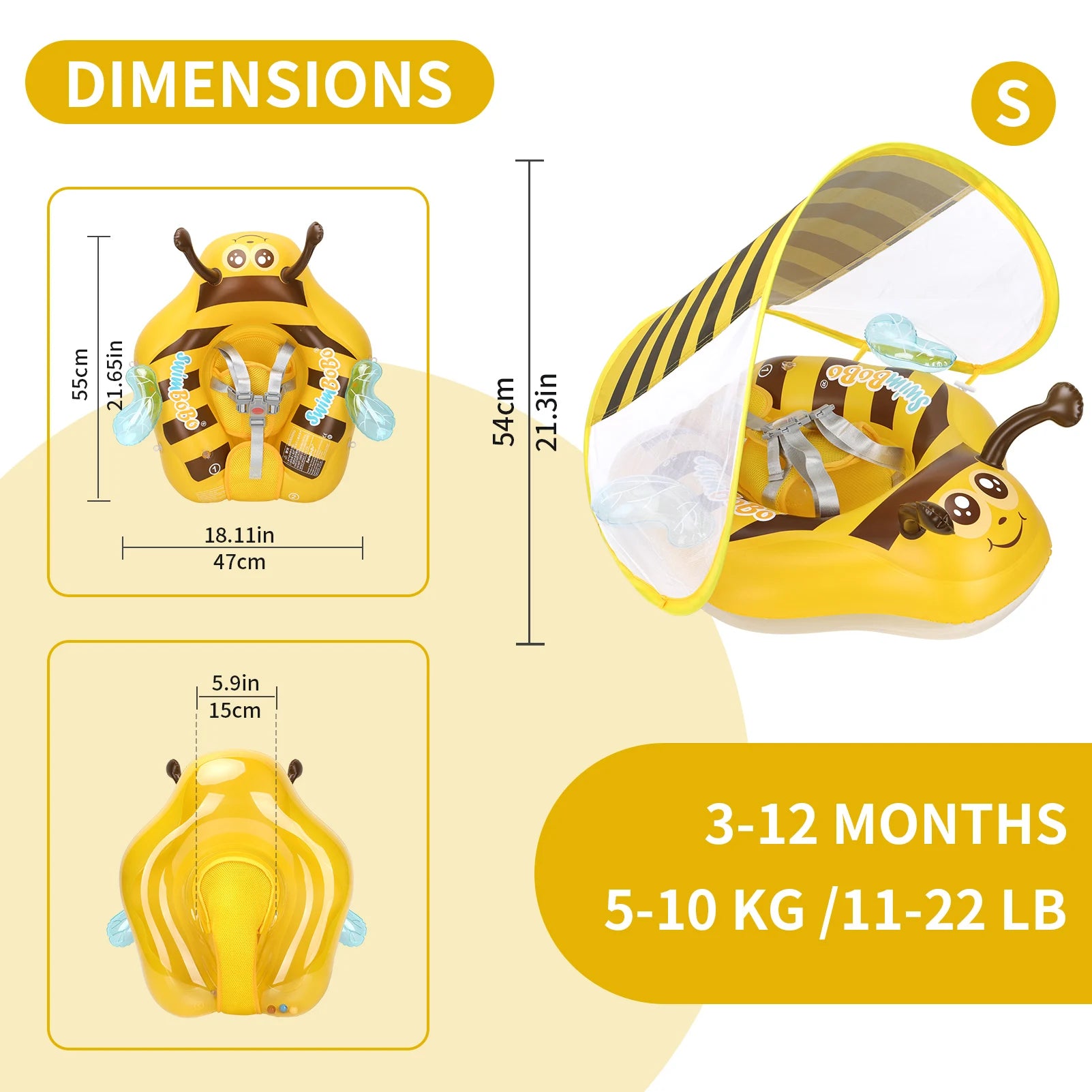 Baby Bee Float Ring inflatable mesh safety seat for babies, designed for secure water play and aquatic fun.