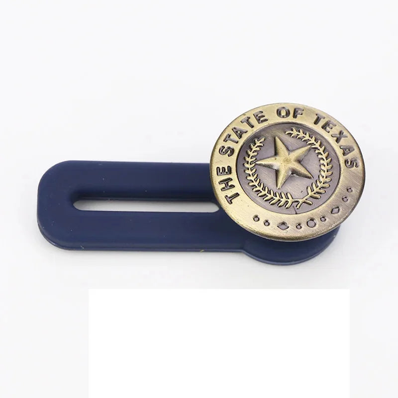 Baby Bubble maternity jeans button extenders, comfortable waist relief solution, shown attached to denim jeans in the image.