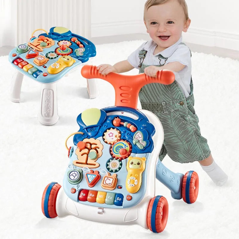 Baby Bubble adjustable multi-function learning baby walker with colorful seat and safety features, designed to aid early walking development.
