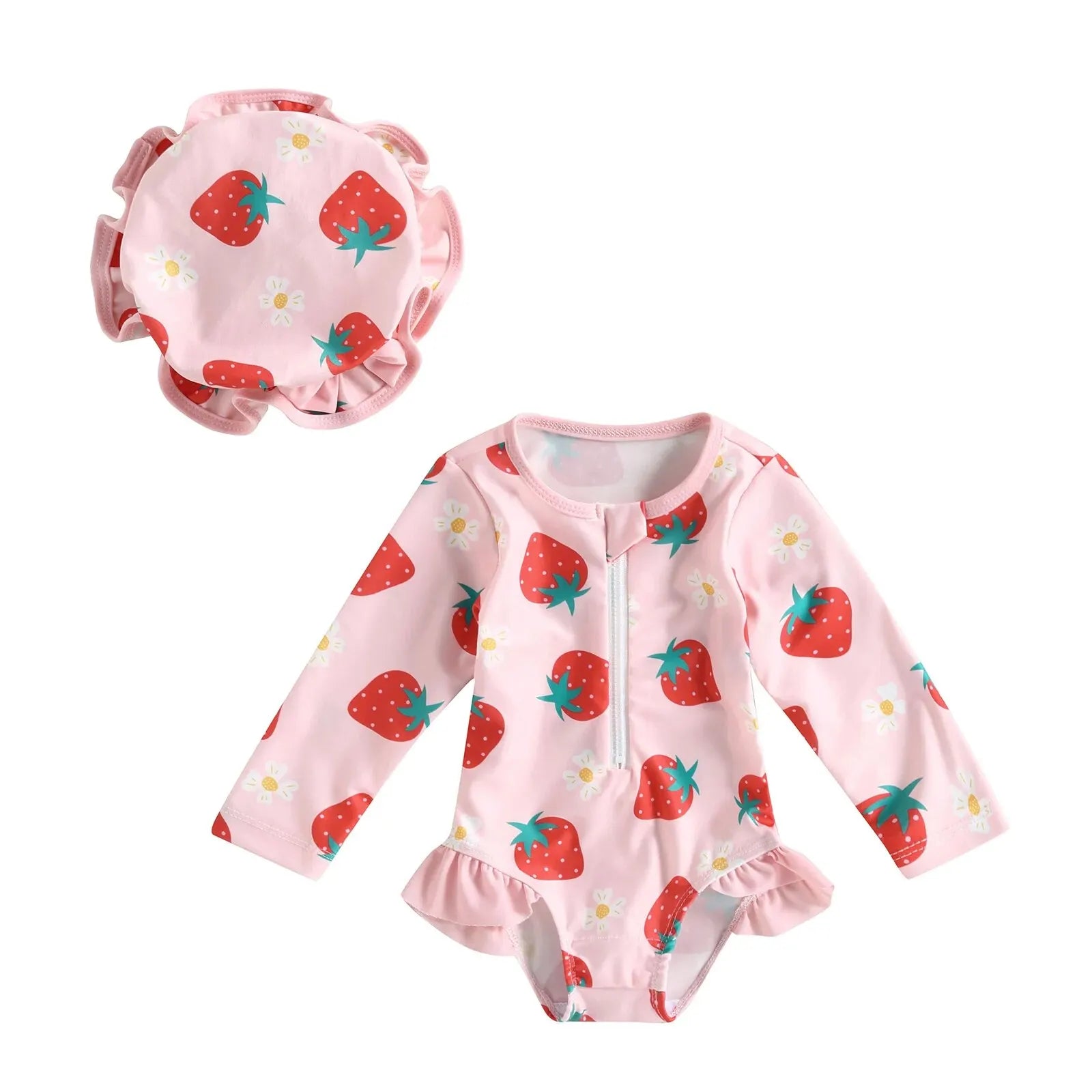 Baby Girl one-piece swimsuit by Baby Bubble with colorful floral and flamingo print, perfect for summer swimming.