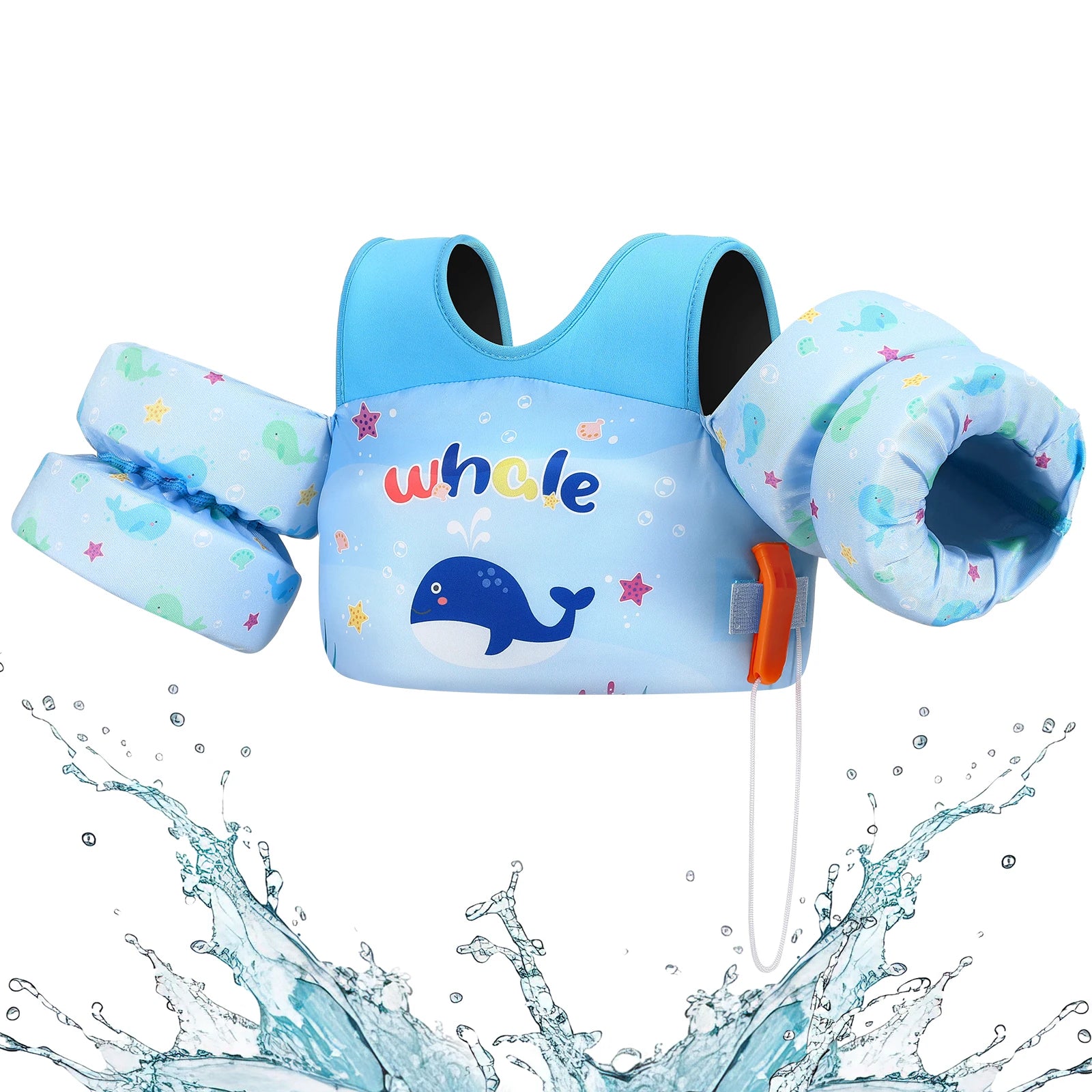 Baby Bubble kids' life vest with foam arm floats and safety whistle, designed for safe swimming and water activities for children.