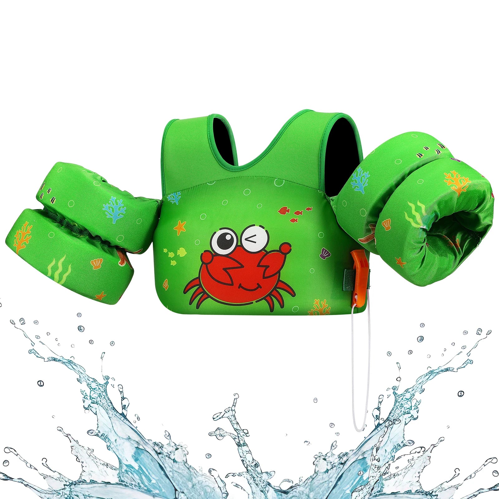Baby Bubble kids life vest with foam arm floats and safety whistle, designed for safety and buoyancy during water activities.