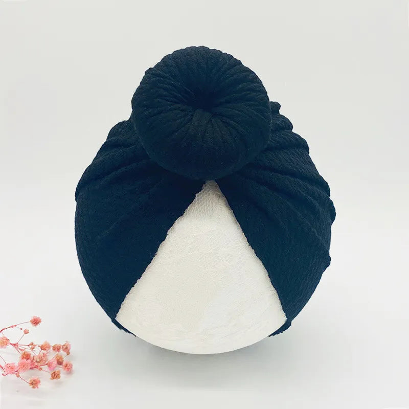 Knotted Hats for Baby Girl Beanie Bow Headband Infant Turban Newborn Head Accessories Winter Hat Warm Bonnet Caps Mother Kids Baby Bubble Store A black 